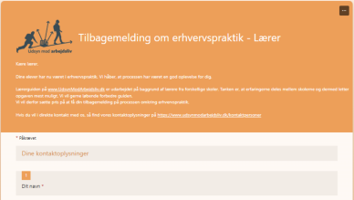 Screenshot af spørgeskema til lærer om erhvervspraktik